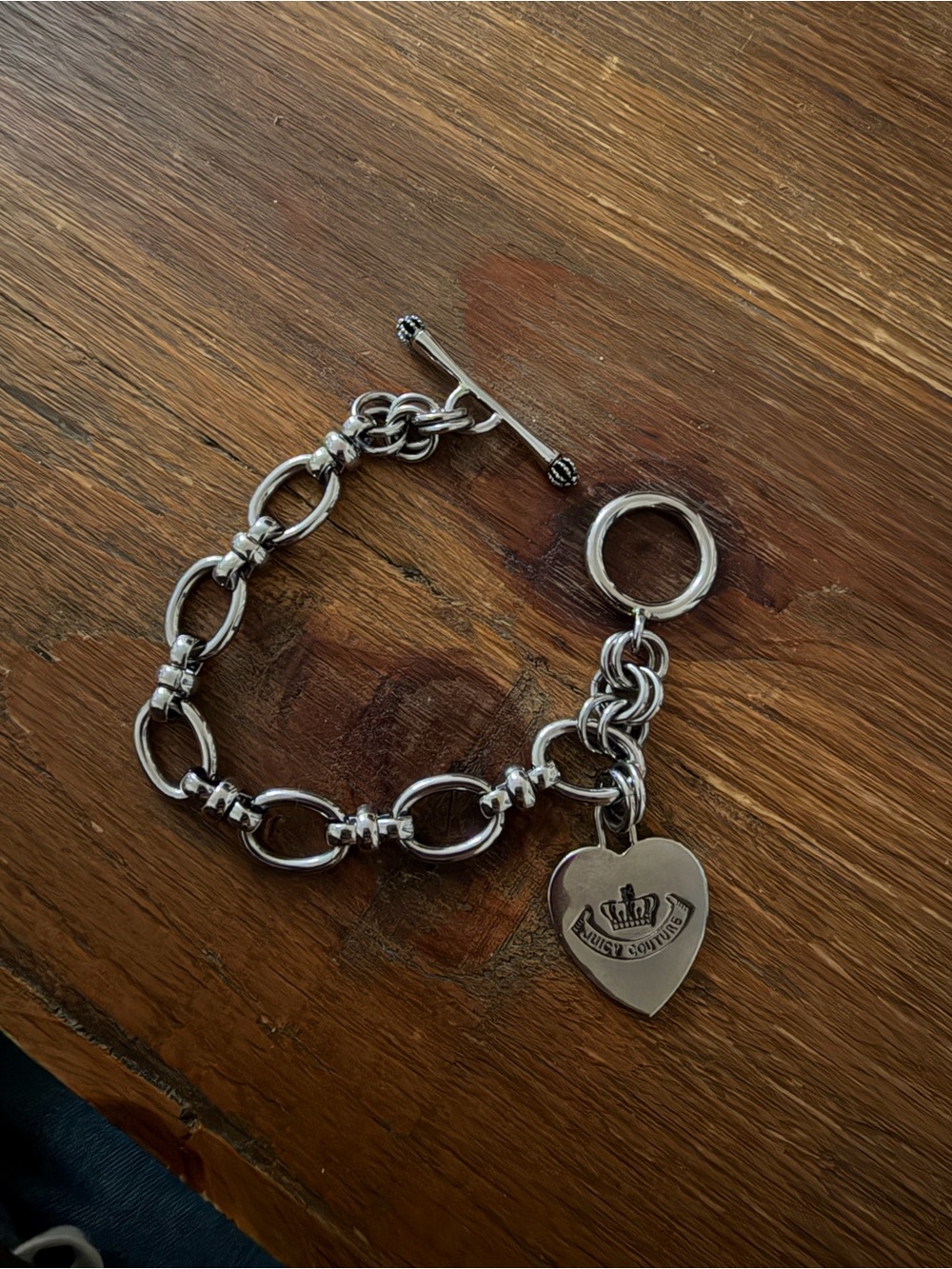 Juicy Couture Silver Link Toggle link charm heart bracelet